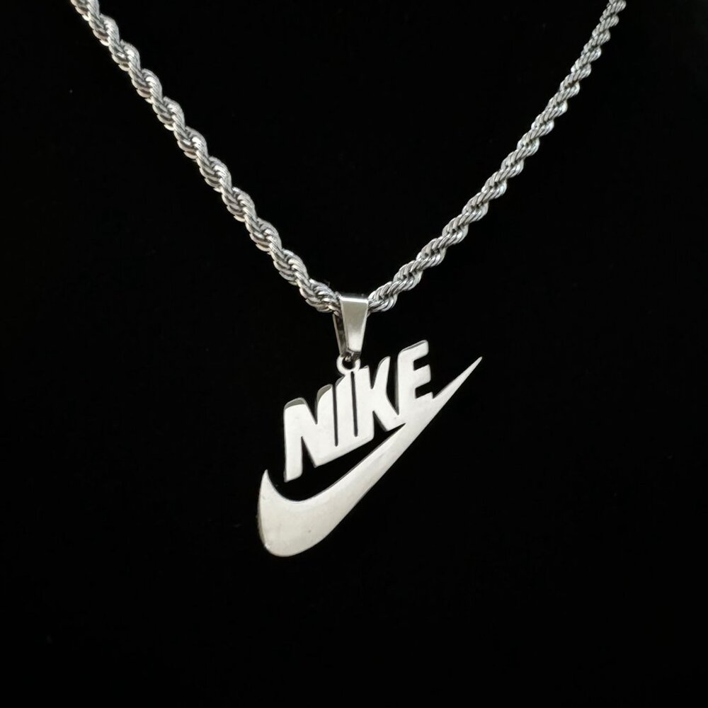 Nike Necklace - Nike Swoosh Pendant - 20" Silver Chain - 3mm Rope - Mothers Day